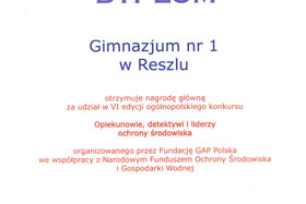  Dyplom dla Gimnazjum – NAGRODA GŁÓWNA w VI edycji konkursu!
 fot.Elżbieta Majcher.