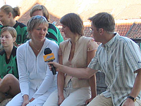 14 lipca 2005 "Lato z Jedynką" - Elżbieta Olszewska (reprezentatnka Polski w piłce recznej), Teresa Doborzyńska (trenerka) i Piotr Świąc